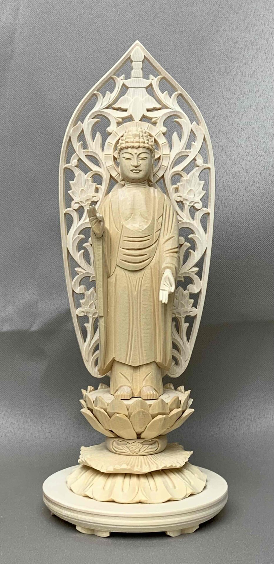 桧 丸台座 舟立阿弥陀如来 4.5寸 - 竹田仏壇